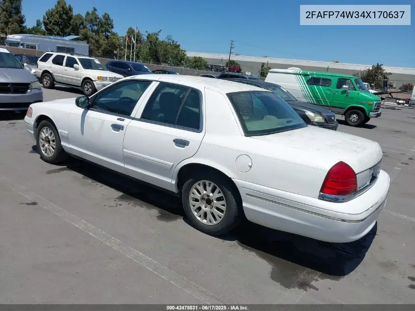 2004 Ford Crown Victoria Lx VIN: 2FAFP74W34X170637 Lot: 42478531