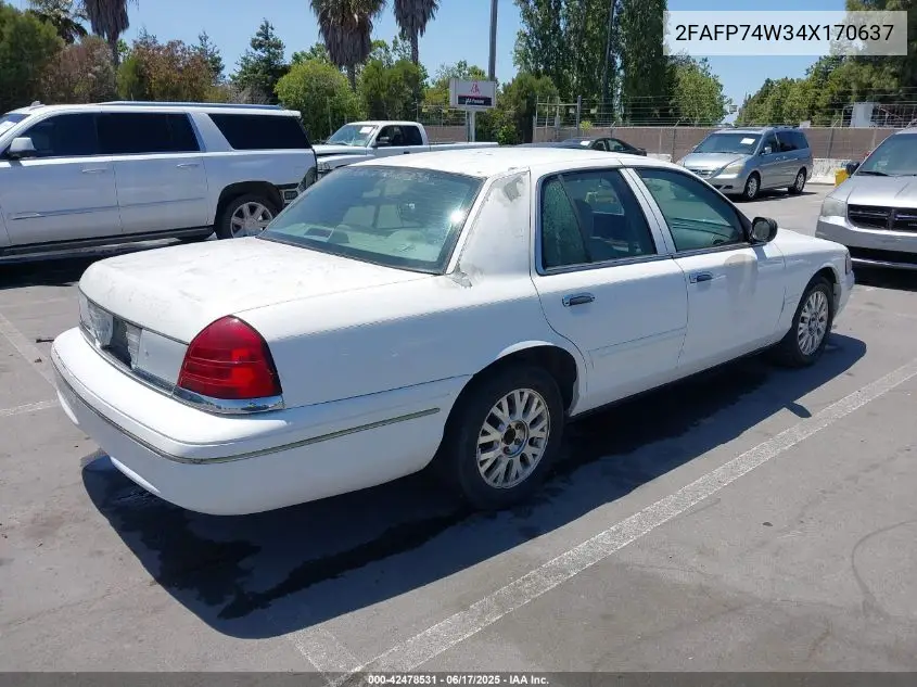 2004 Ford Crown Victoria Lx VIN: 2FAFP74W34X170637 Lot: 42478531