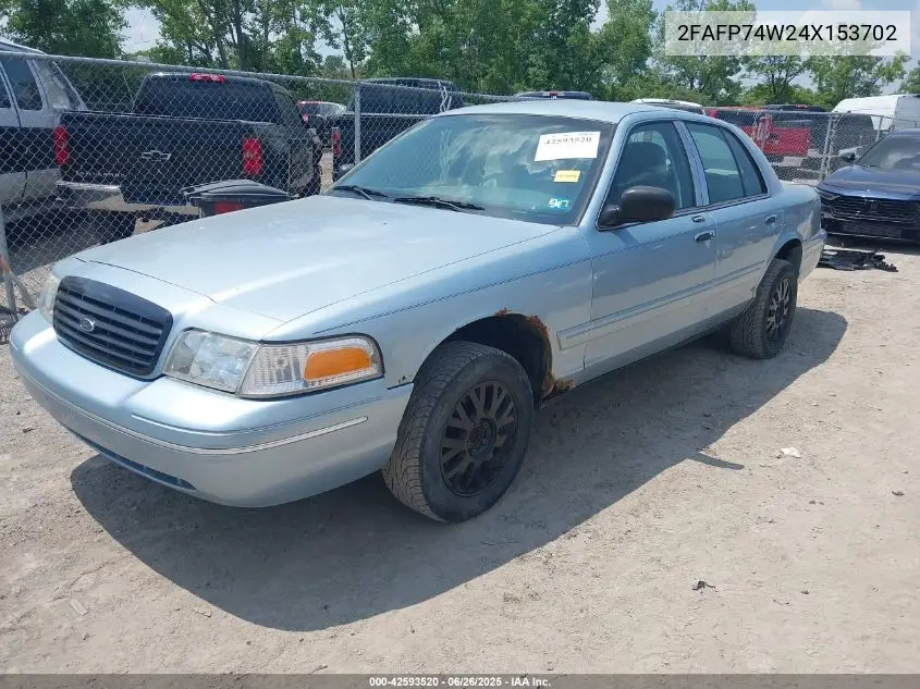2004 Ford Crown Victoria Lx VIN: 2FAFP74W24X153702 Lot: 42593520