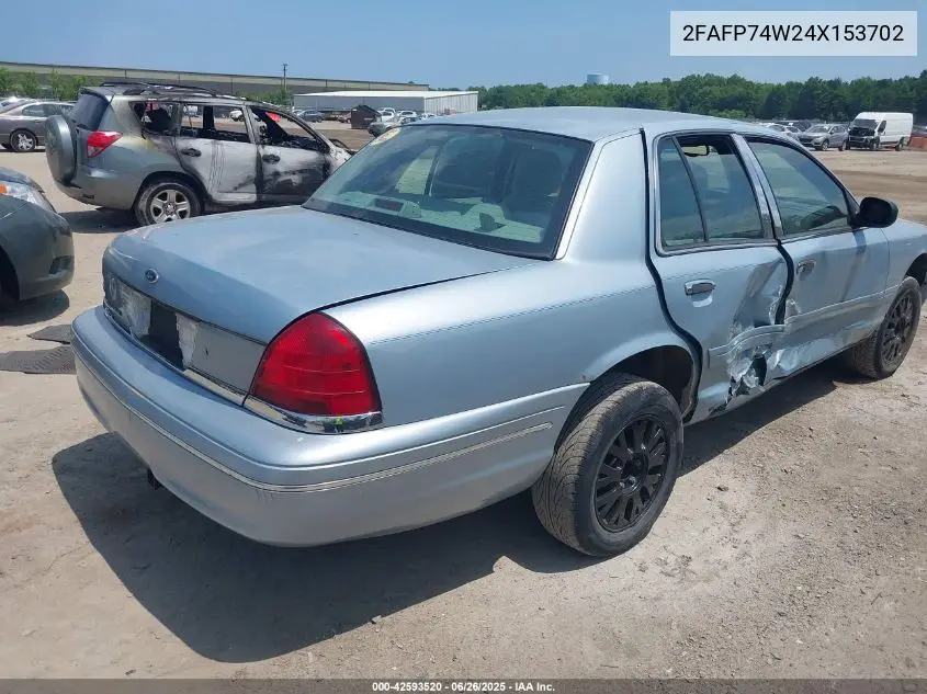 2004 Ford Crown Victoria Lx VIN: 2FAFP74W24X153702 Lot: 42593520