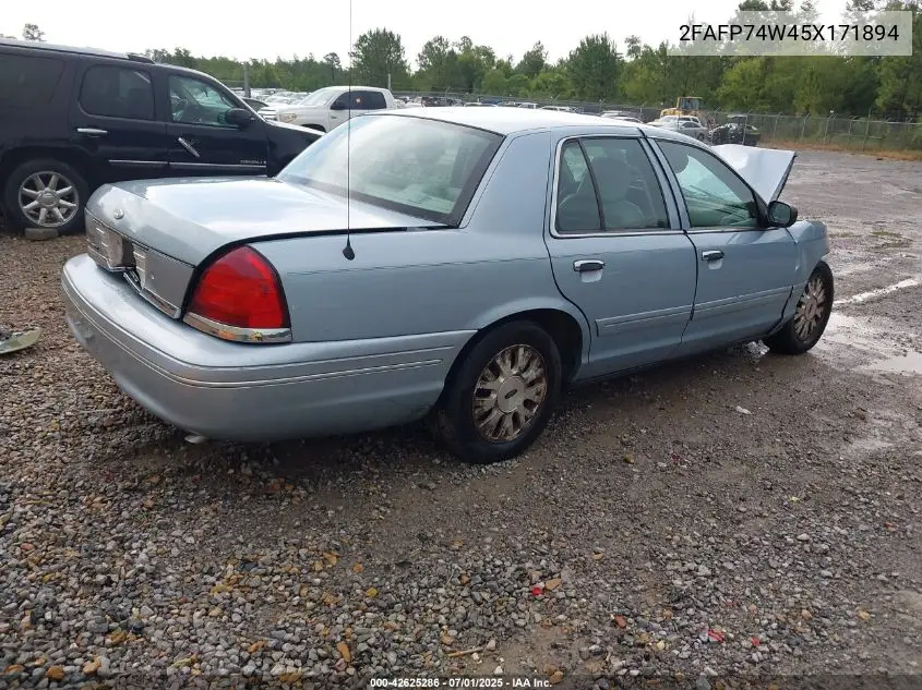 2005 Ford Crown Victoria Lx/Lx Sport VIN: 2FAFP74W45X171894 Lot: 42625286