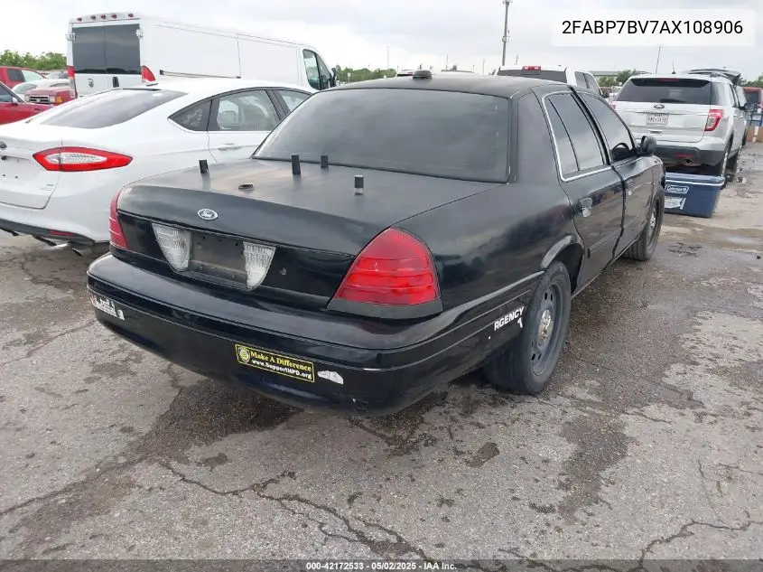 2010 Ford Crown Victoria Police/Police Interceptor VIN: 2FABP7BV7AX108906 Lot: 42172533