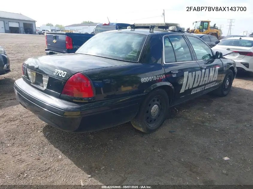 2010 Ford Crown Victoria Police/Police Interceptor VIN: 2FABP7BV8AX143700 Lot: 42202885