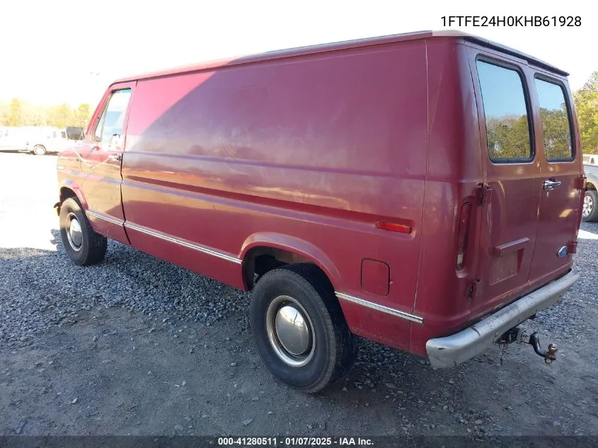 1989 Ford Econoline E250 Van VIN: 1FTFE24H0KHB61928 Lot: 41280511