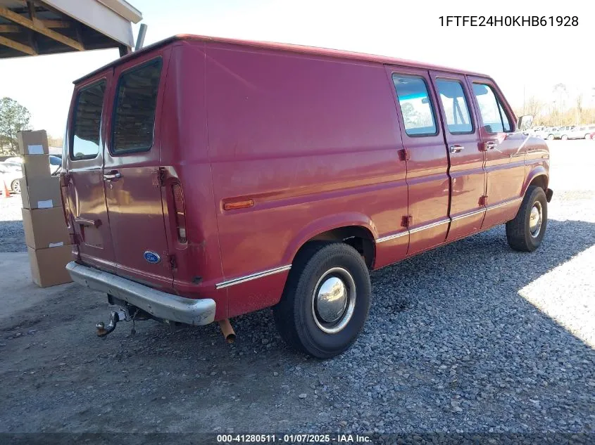 1989 Ford Econoline E250 Van VIN: 1FTFE24H0KHB61928 Lot: 41280511