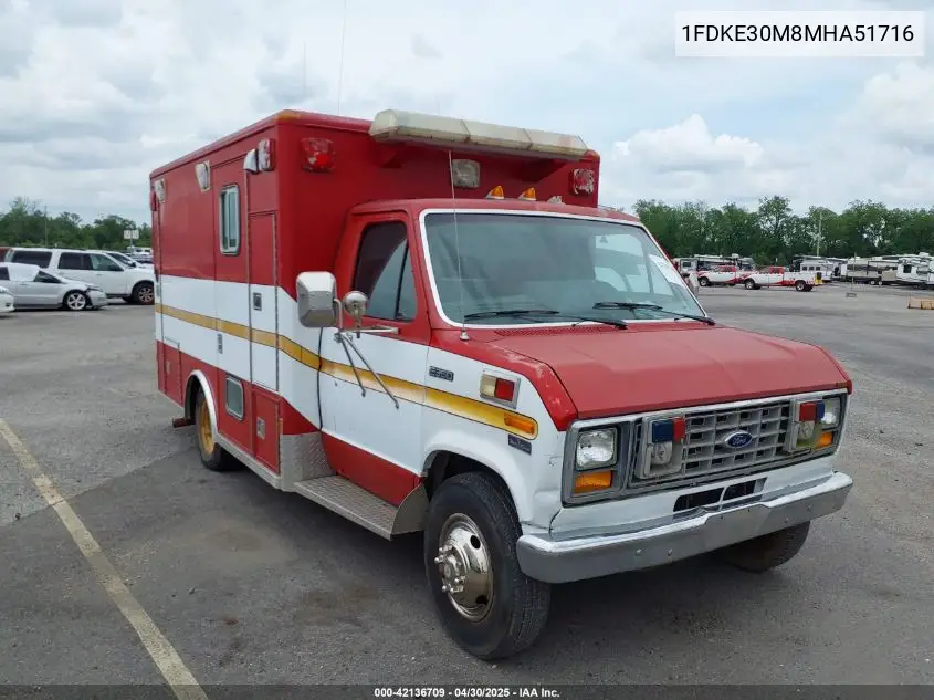 1991 Ford Econoline E350 Cutaway Van VIN: 1FDKE30M8MHA51716 Lot: 42136709
