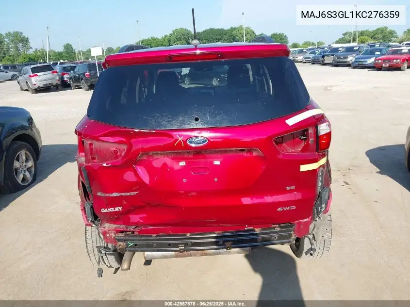 2019 Ford Ecosport Se VIN: MAJ6S3GL1KC276359 Lot: 42567578