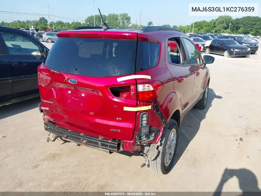 2019 Ford Ecosport Se VIN: MAJ6S3GL1KC276359 Lot: 42567578