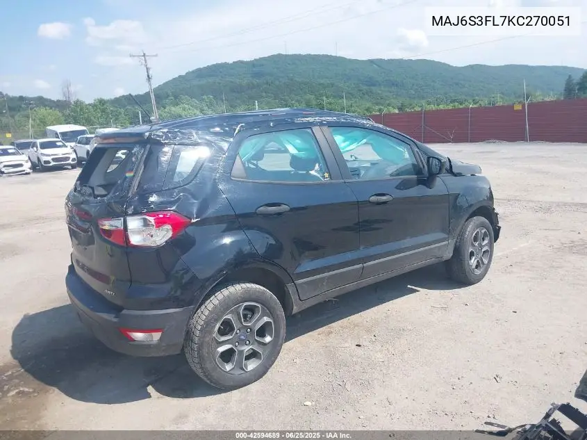 2019 Ford Ecosport S VIN: MAJ6S3FL7KC270051 Lot: 42594689