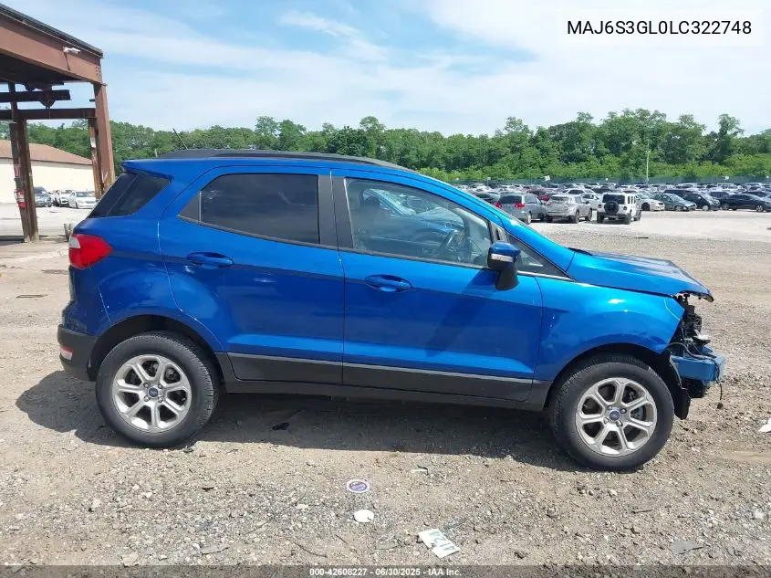 2020 Ford Ecosport Se VIN: MAJ6S3GL0LC322748 Lot: 42608227