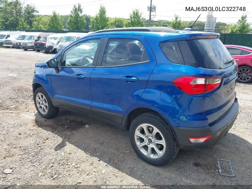 2020 Ford Ecosport Se VIN: MAJ6S3GL0LC322748 Lot: 42608227