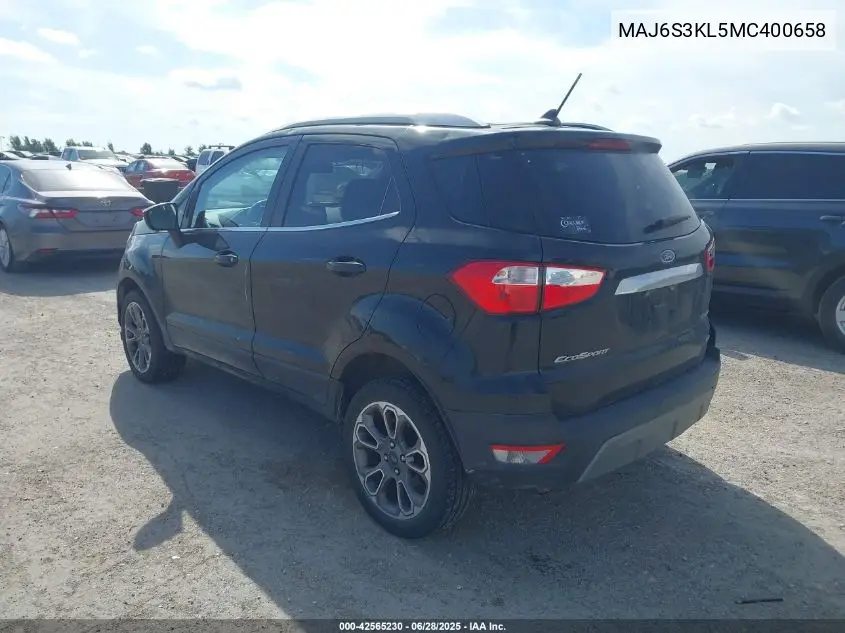 2021 Ford Ecosport Titanium VIN: MAJ6S3KL5MC400658 Lot: 42565230