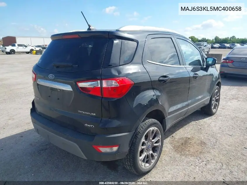2021 Ford Ecosport Titanium VIN: MAJ6S3KL5MC400658 Lot: 42565230