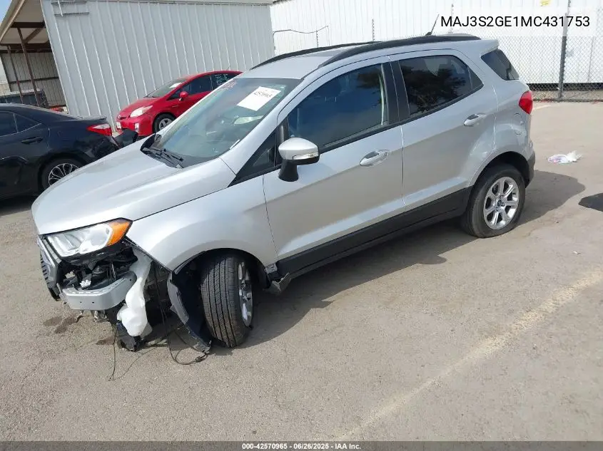 2021 Ford Ecosport Se VIN: MAJ3S2GE1MC431753 Lot: 42570965