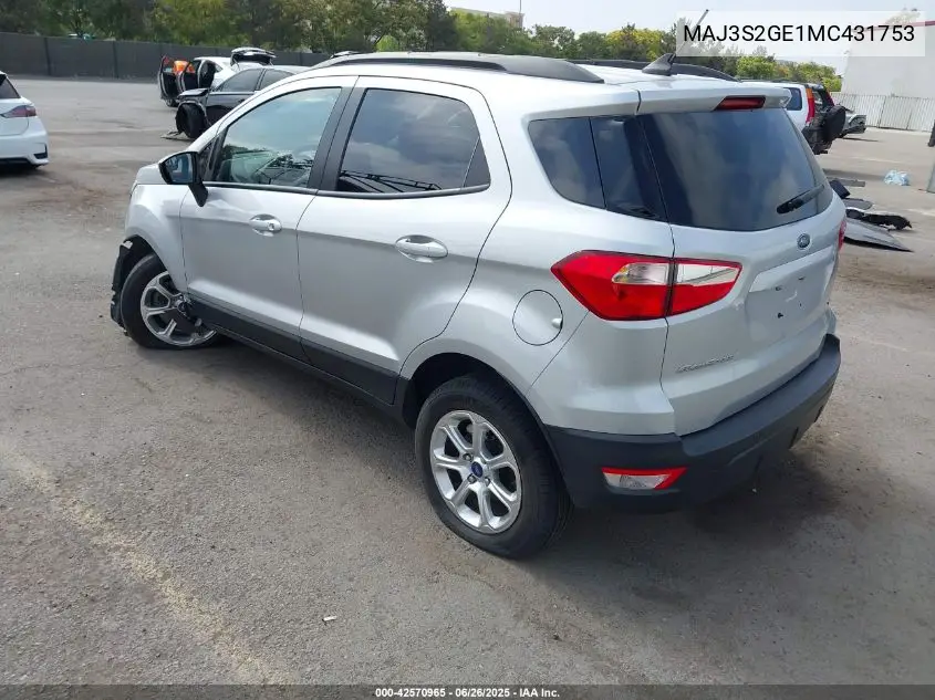 2021 Ford Ecosport Se VIN: MAJ3S2GE1MC431753 Lot: 42570965