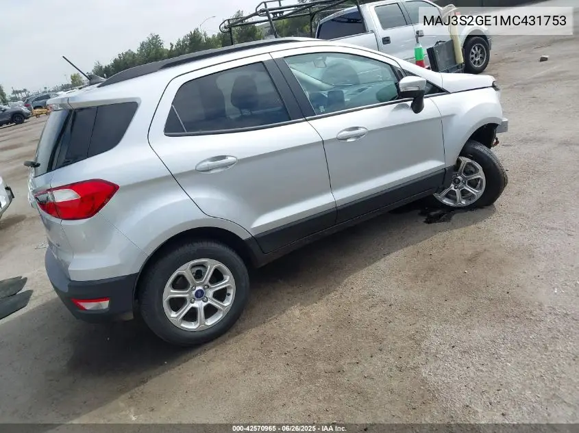 2021 Ford Ecosport Se VIN: MAJ3S2GE1MC431753 Lot: 42570965
