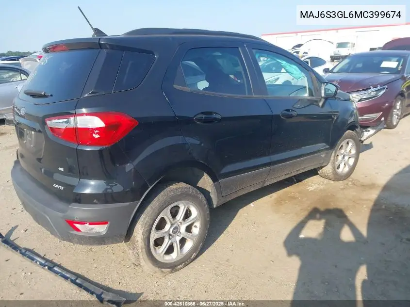 2021 Ford Ecosport Se VIN: MAJ6S3GL6MC399674 Lot: 42610866