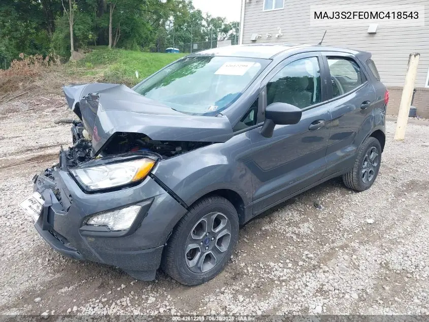 2021 Ford Ecosport S VIN: MAJ3S2FE0MC418543 Lot: 42612299