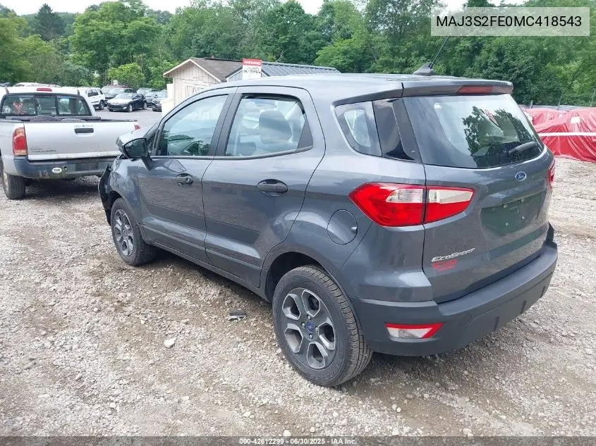 2021 Ford Ecosport S VIN: MAJ3S2FE0MC418543 Lot: 42612299