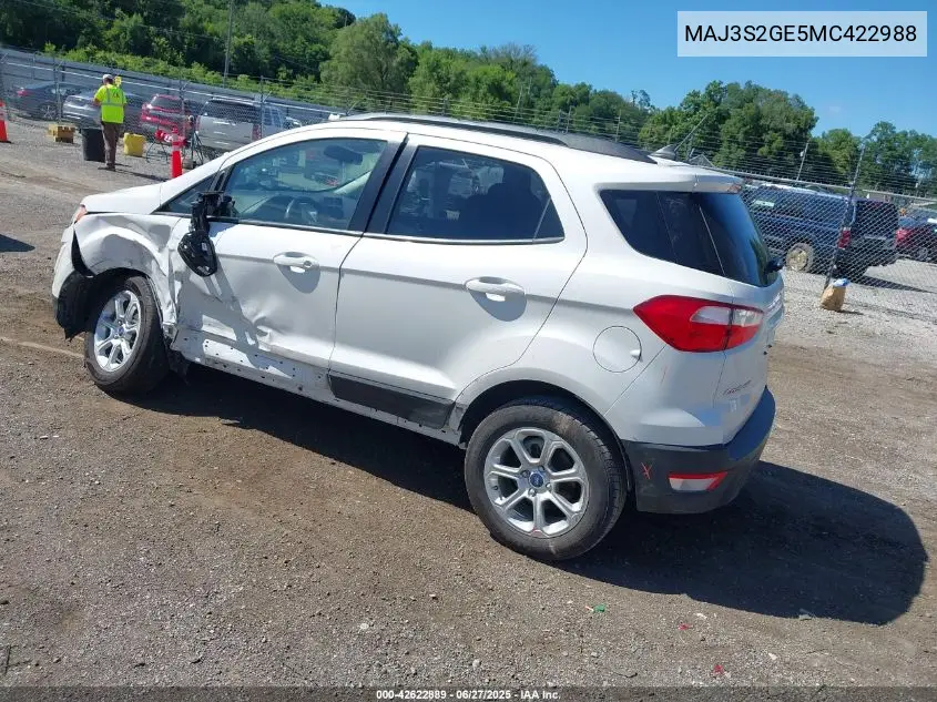 2021 Ford Ecosport Se VIN: MAJ3S2GE5MC422988 Lot: 42622889