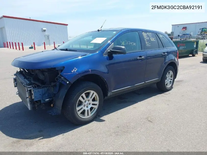 2012 Ford Edge Se VIN: 2FMDK3GC2CBA92191 Lot: 42717474
