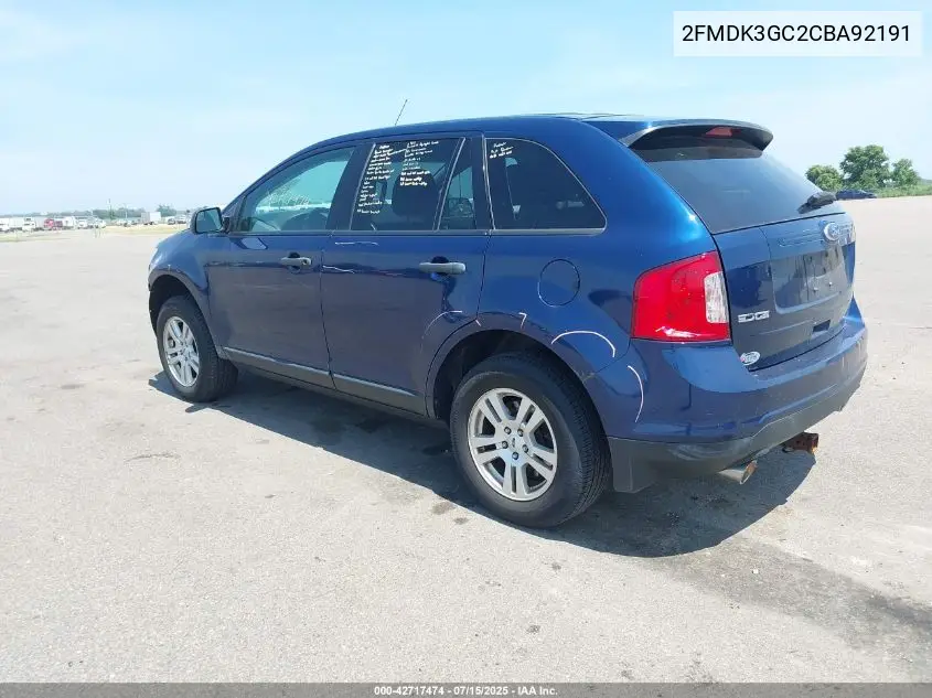 2012 Ford Edge Se VIN: 2FMDK3GC2CBA92191 Lot: 42717474