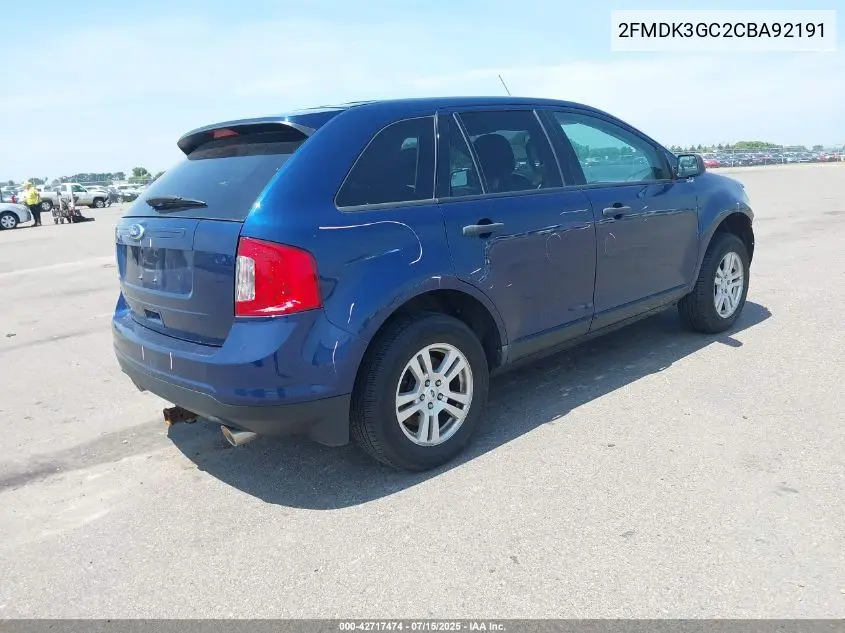 2012 Ford Edge Se VIN: 2FMDK3GC2CBA92191 Lot: 42717474