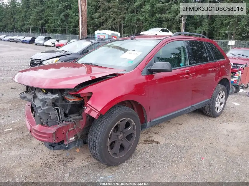 2013 Ford Edge Sel VIN: 2FMDK3JC1DBC58016 Lot: 42607678