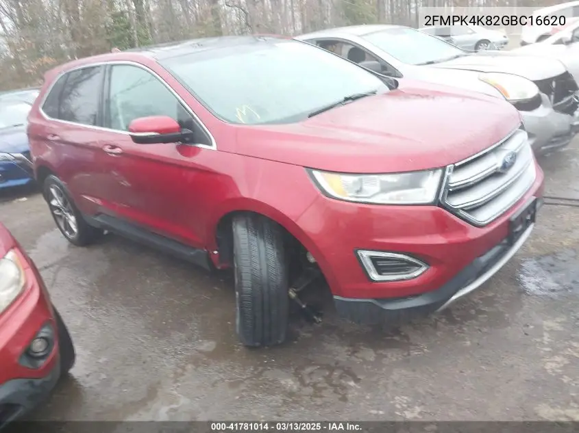 2016 Ford Edge Titanium VIN: 2FMPK4K82GBC16620 Lot: 41781014