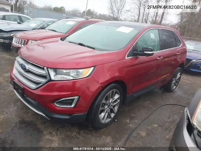 2016 Ford Edge Titanium VIN: 2FMPK4K82GBC16620 Lot: 41781014