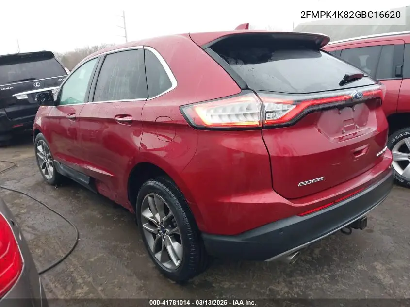 2016 Ford Edge Titanium VIN: 2FMPK4K82GBC16620 Lot: 41781014