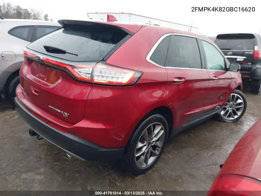 2016 Ford Edge Titanium VIN: 2FMPK4K82GBC16620 Lot: 41781014