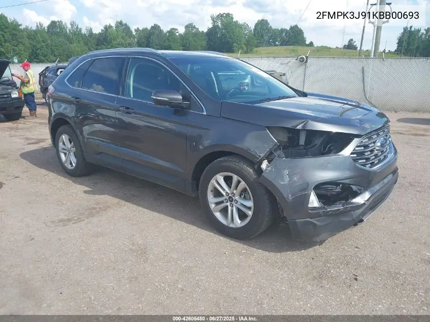 2019 Ford Edge Sel VIN: 2FMPK3J91KBB00693 Lot: 42605480