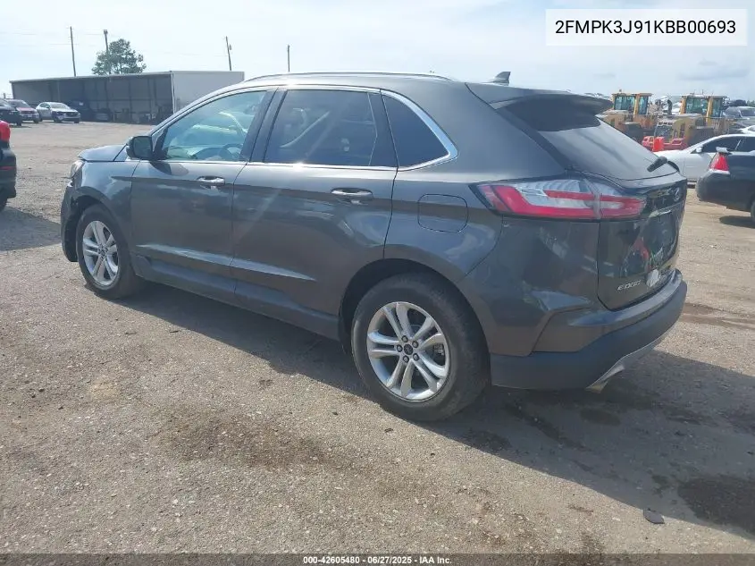 2019 Ford Edge Sel VIN: 2FMPK3J91KBB00693 Lot: 42605480