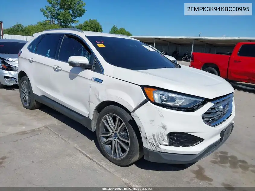 2019 Ford Edge Titanium VIN: 2FMPK3K94KBC00995 Lot: 42612392
