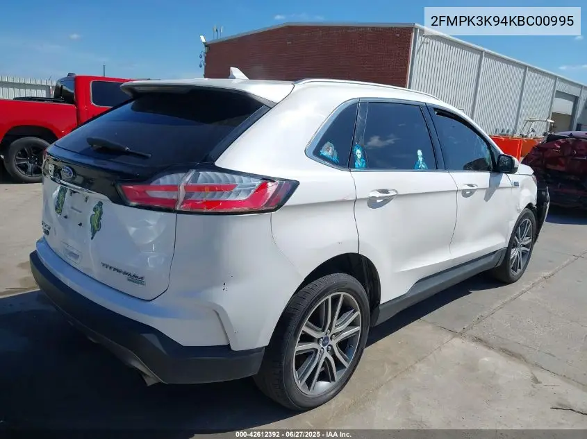 2019 Ford Edge Titanium VIN: 2FMPK3K94KBC00995 Lot: 42612392