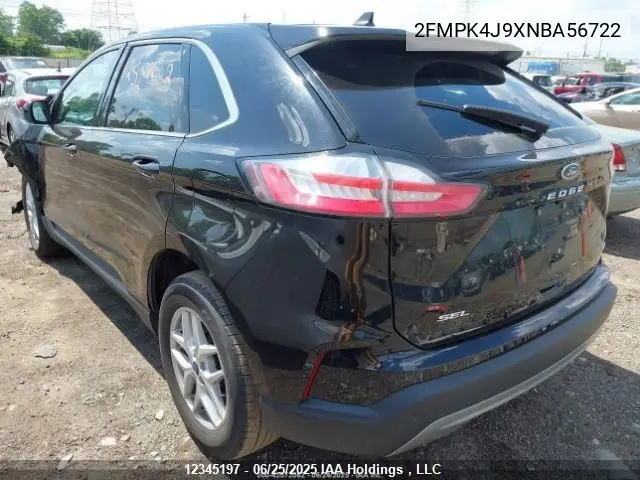 2022 Ford Edge Sel VIN: 2FMPK4J9XNBA56722 Lot: 12345197