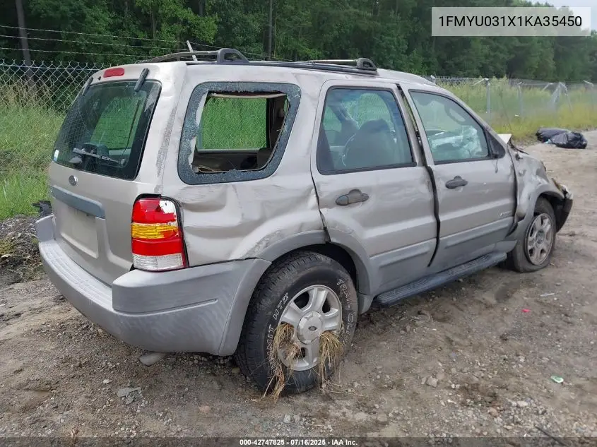 2001 Ford Escape Xlt VIN: 1FMYU031X1KA35450 Lot: 42747825