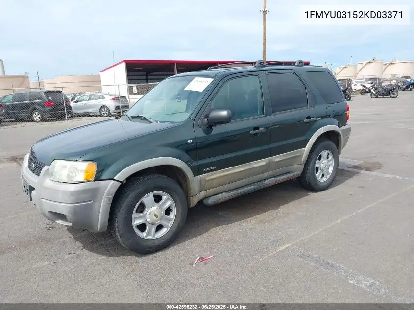 2002 Ford Escape Xlt VIN: 1FMYU03152KD03371 Lot: 42598232