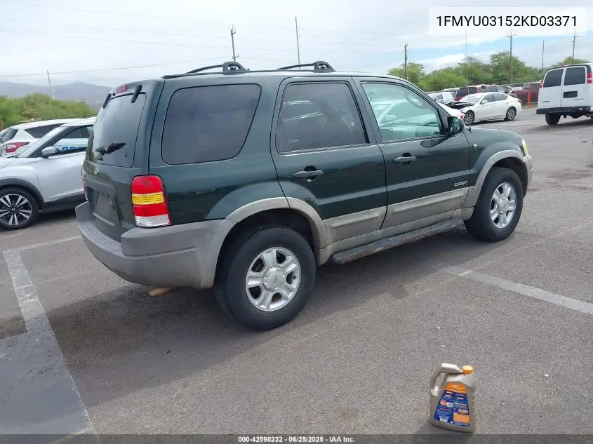 2002 Ford Escape Xlt VIN: 1FMYU03152KD03371 Lot: 42598232