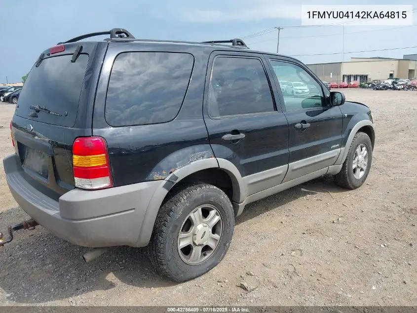 2002 Ford Escape Xlt VIN: 1FMYU04142KA64815 Lot: 42758409