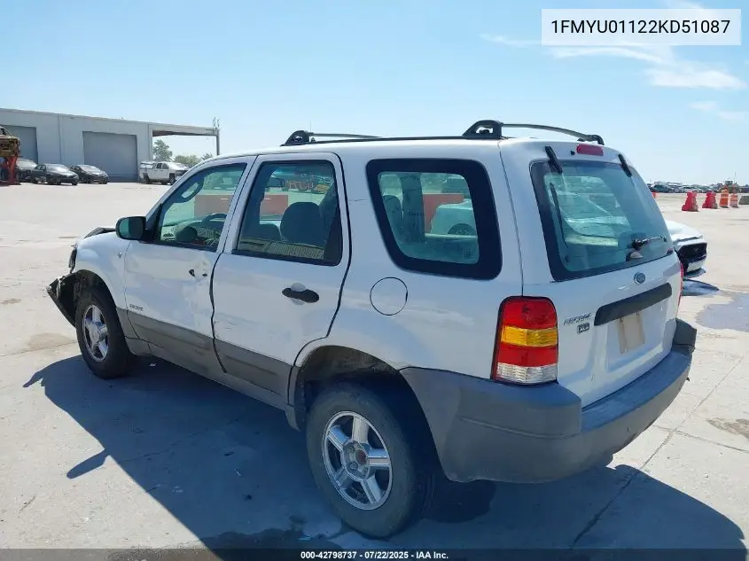 2002 Ford Escape Xls VIN: 1FMYU01122KD51087 Lot: 42798737