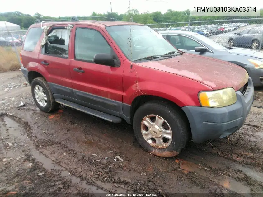 2003 Ford Escape Xlt VIN: 1FMYU03103KA03514 Lot: 42252248