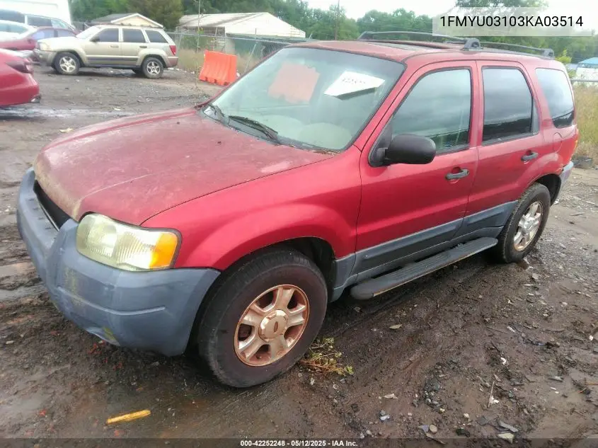 2003 Ford Escape Xlt VIN: 1FMYU03103KA03514 Lot: 42252248