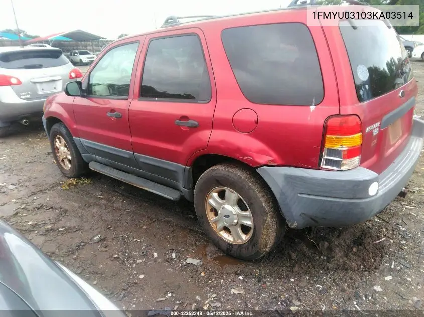 2003 Ford Escape Xlt VIN: 1FMYU03103KA03514 Lot: 42252248