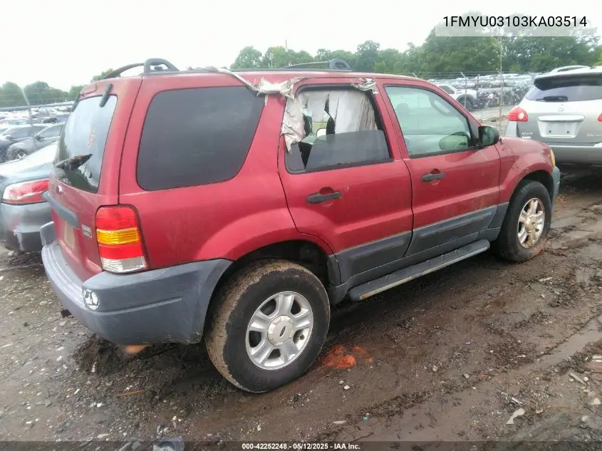2003 Ford Escape Xlt VIN: 1FMYU03103KA03514 Lot: 42252248