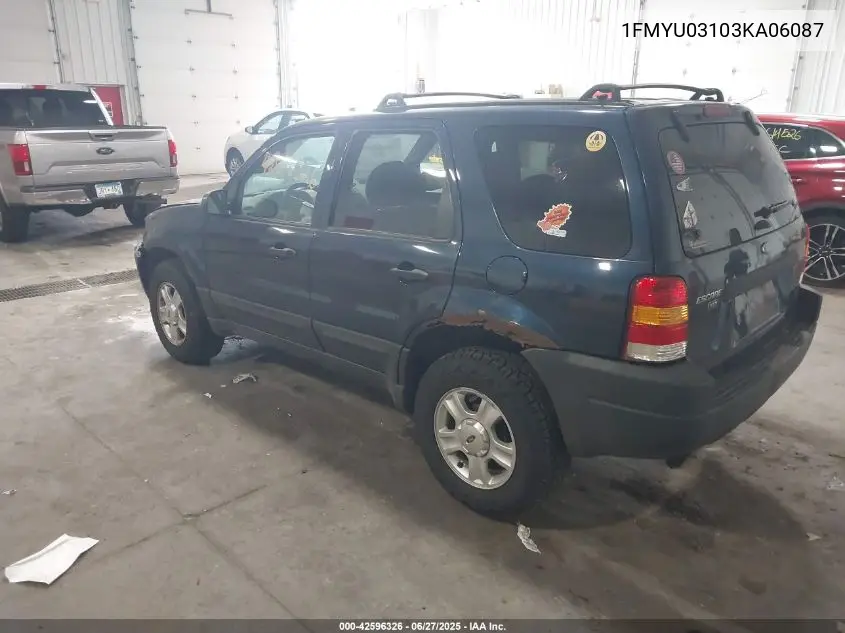 2003 Ford Escape Xlt VIN: 1FMYU03103KA06087 Lot: 42596326