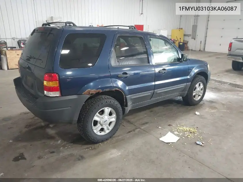 2003 Ford Escape Xlt VIN: 1FMYU03103KA06087 Lot: 42596326