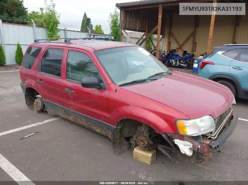 2003 Ford Escape Xlt VIN: 1FMYU93183KA31193 Lot: 42608017
