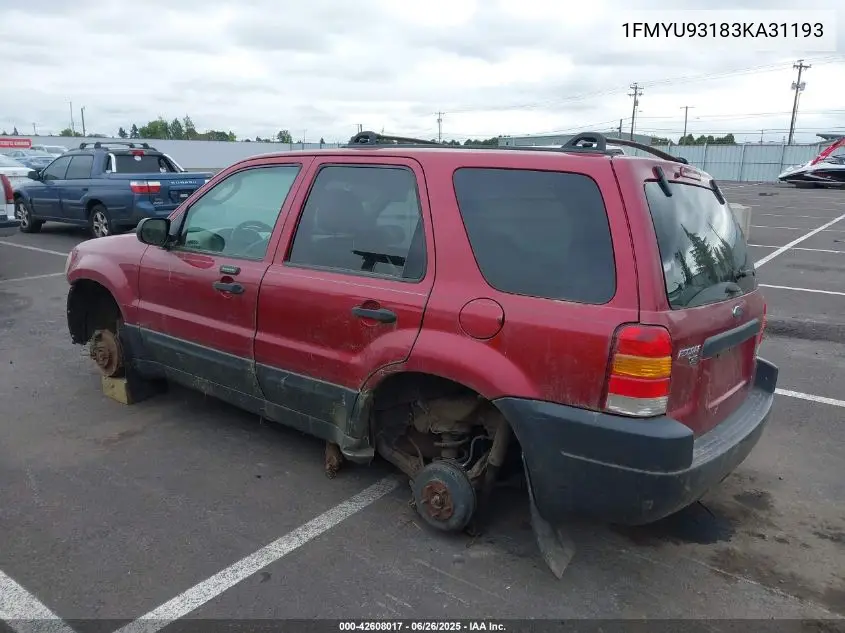 2003 Ford Escape Xlt VIN: 1FMYU93183KA31193 Lot: 42608017